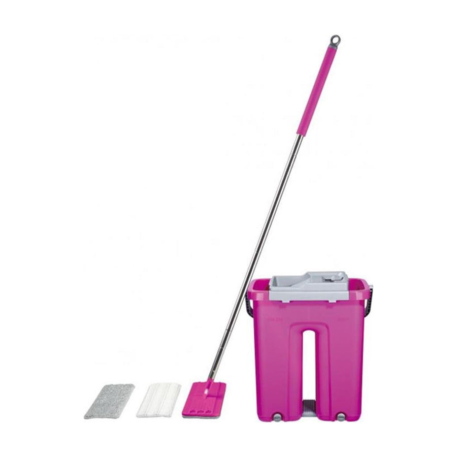Flat Mop Wischeimer Wisch-Set Pink inkl. Velcro Klettbezug