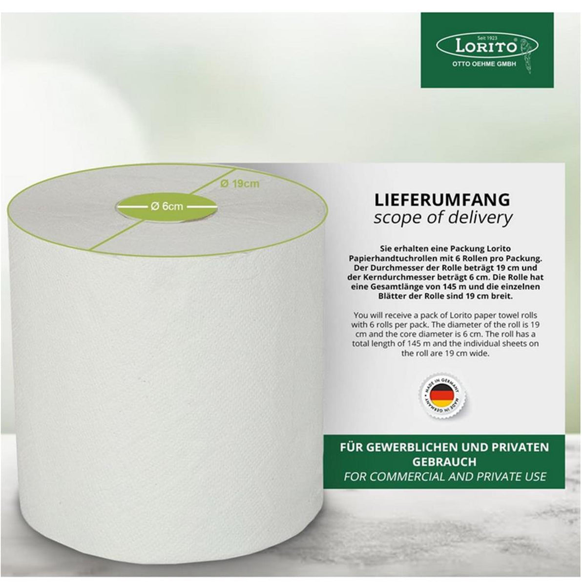 Papierhandtuchrolle Handtuchrolle Öko naturweiß 19cm x 145m