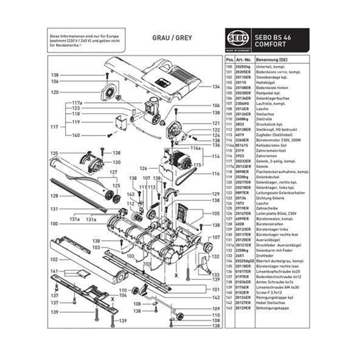 Bürstenwalze für Sebo 450/460