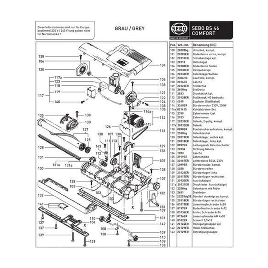 Bürstenwalze für Sebo 450/460