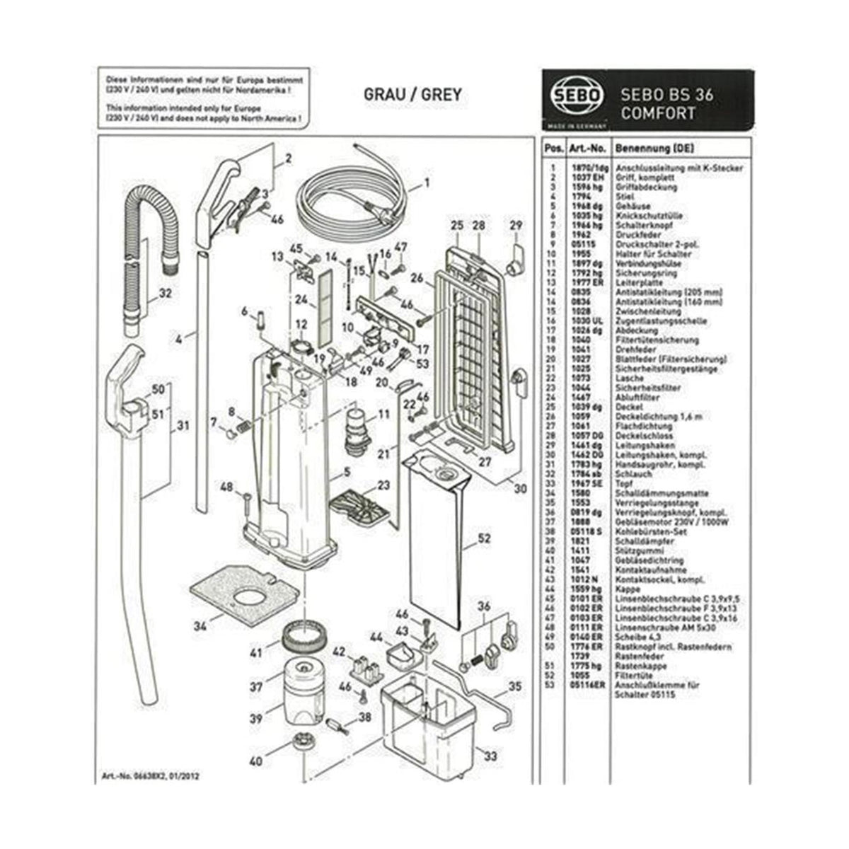 Griff komplett für Sebo BS 36/46
