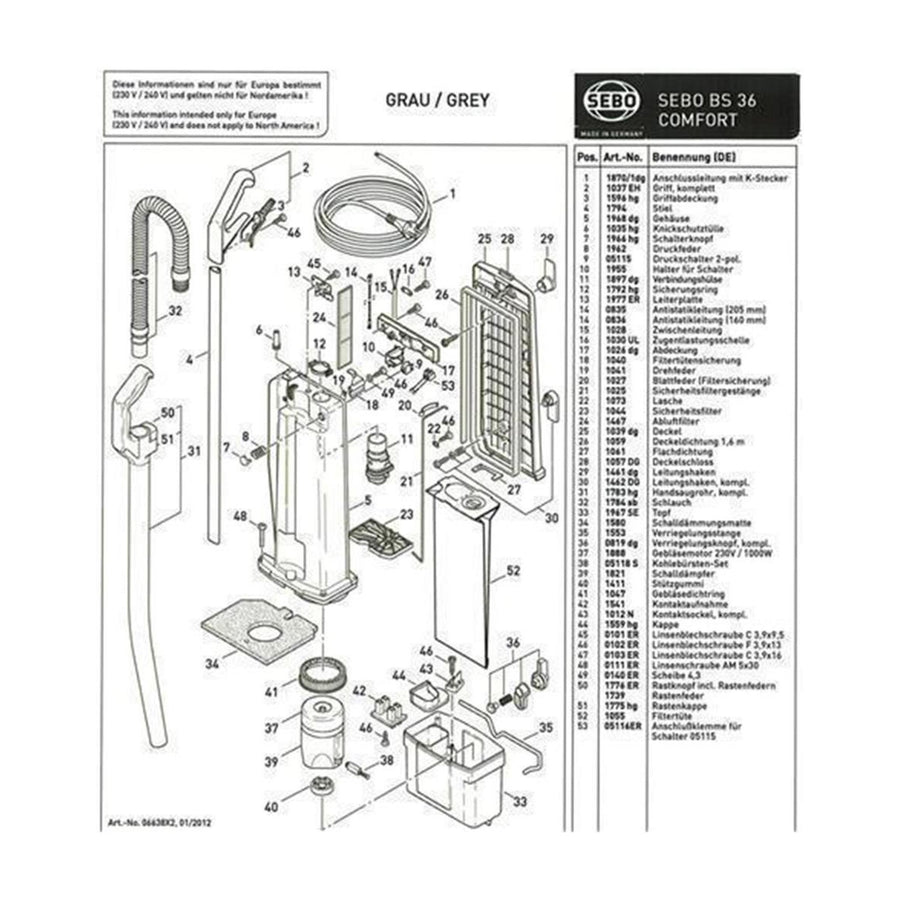 Abluftfilter für Sebo BS 36/46