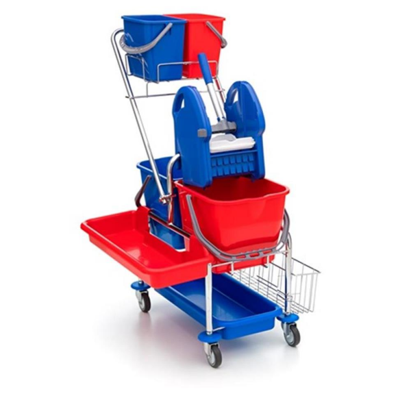 Wisch-Star® Reinigungswagen Allround Doppelfahrwagen mit Seitenablagen
