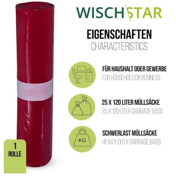 Müllsack Müllbeutel BRILLANT A, 120 l,  rot