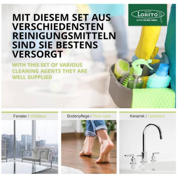 Lorito Reinigungsmittel Set-Box im Tragekorb für alle Bereiche