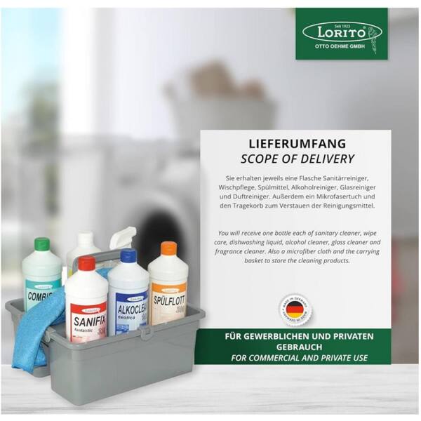 Lorito Reinigungsmittel Set-Box im Tragekorb für alle Bereiche