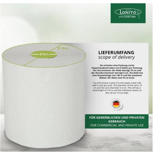 Papierhandtuchrolle Handtuchrolle Öko naturweiß 19cm x 145m