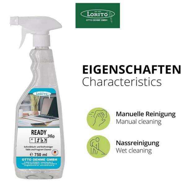 Lorito Ready 360 Duftreiniger 750 ml Sprühflasche Schreibtischreiniger