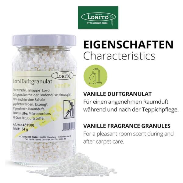 Lorol Duftgranulat Vanille 34 g - 200 ml Staubsaugerduft...