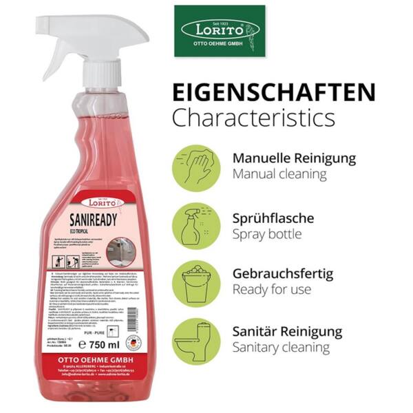 Lorito Saniready 366 Kalklöser 750 ml Badreiniger mit Abperl-Effekt