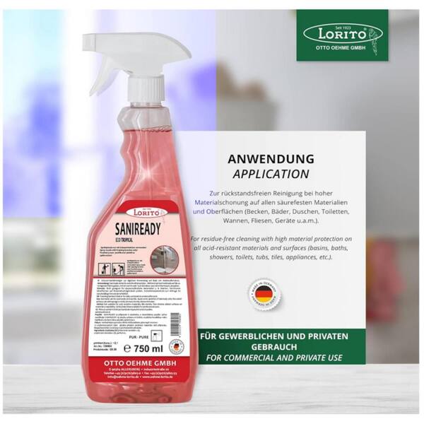 Lorito Saniready 366 Kalklöser 750 ml Badreiniger mit Abperl-Effekt
