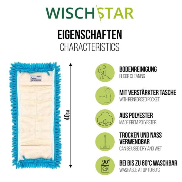 Wisch-Star Microfasermopp Chenille "Calito" Mikrofasermopp Wischmopp blau 40 cm