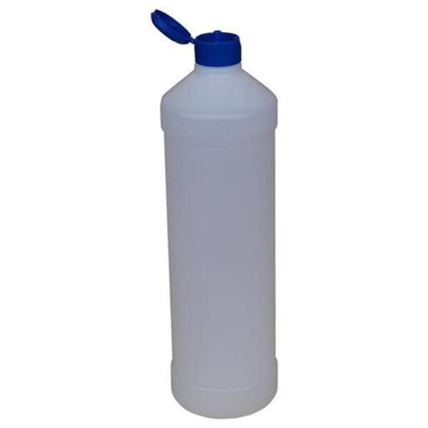 Recycelte Leerflasche natur rPE-HD 1 L Dosierhilfe Blau