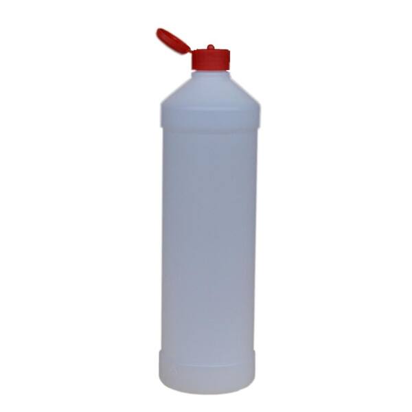 Recycelte Leerflasche natur rPE-HD 1 L Dosierhilfe Rot