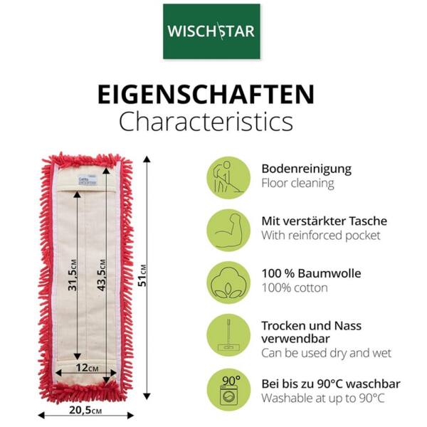 Wisch-Star Microfasermopp Mikrofasermopp Chenille "Calito" Wischmopp rot 40 cm