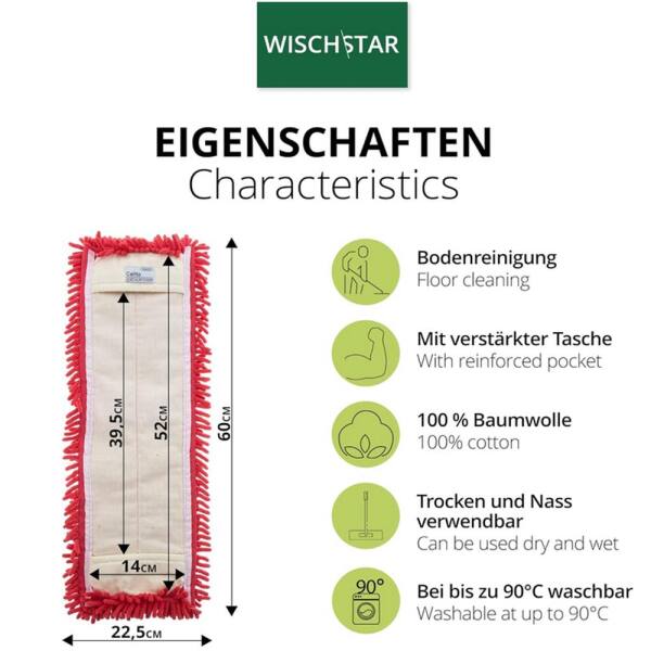 Wisch-Star Microfasermopp Mikrofasermopp Chenille "Calito" Wischmopp rot 50 cm
