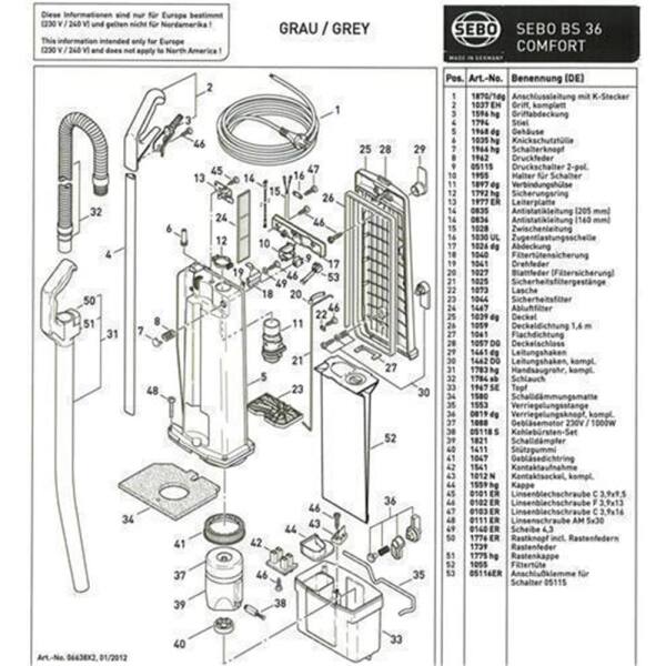 Griff komplett für Sebo BS 36/46