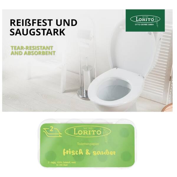 Lorito Toilettenpapier Klopapier  frisch & sauber recycling, 2-lagig, 8 Rollen
