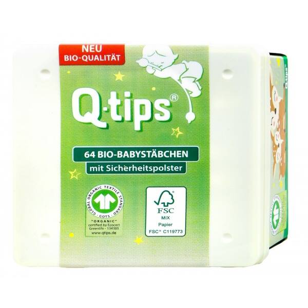 Q-Tips Baby Bio-Wattestäbchen Box 64er