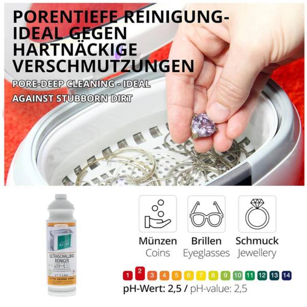 Ultraschallbad Reiniger 1 Liter für Münzen, Schmuck, Brillen