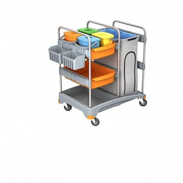 Splast Systemwagen TSZ-0012 2xKunststoffwanne tief und 120 L Abfallsack mit Abdeckung und 4x6 L Eimer mit Korb
