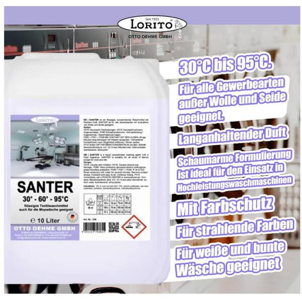 Lorito Santer Vollwaschmittel Waschmittel schaumarm flüssig 10 Liter