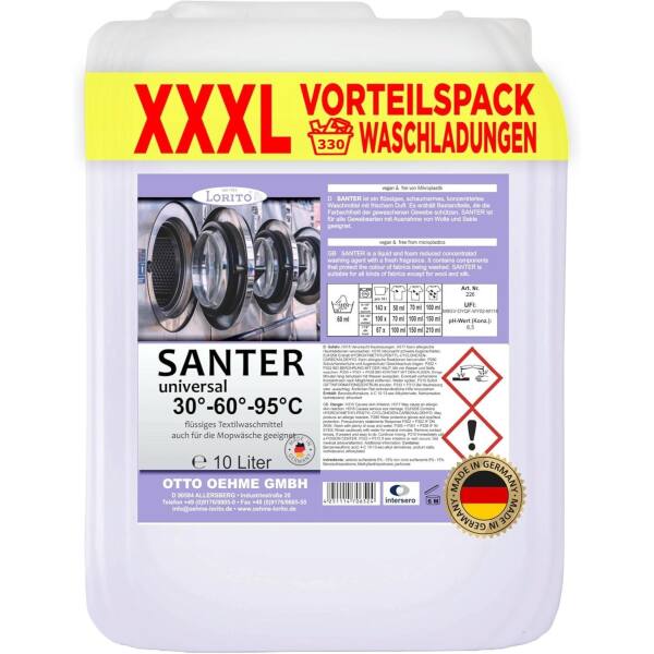 Lorito Santer Vollwaschmittel Waschmittel schaumarm flüssig 10 Liter