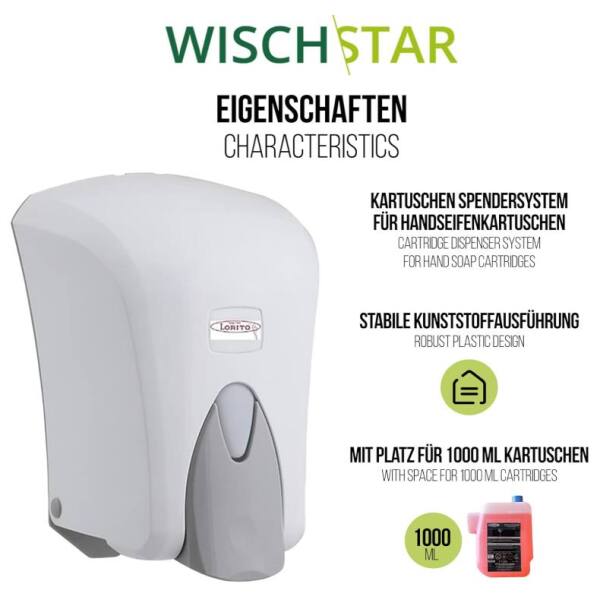 Seifenspender weiß Kunststoff 1000ml für Kartuschen Spendersystem