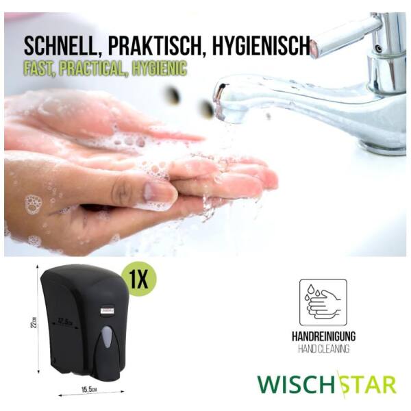 Seifenspender schwarz Kunststoff 1000ml für Kartuschen Spendersystem