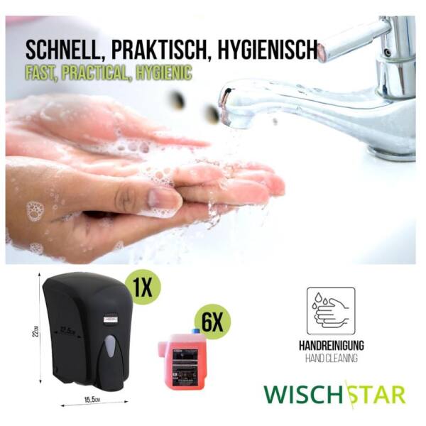 Starter-Set Seifenspender Hygienespender 1L incl. 6x1L Seife schwarz