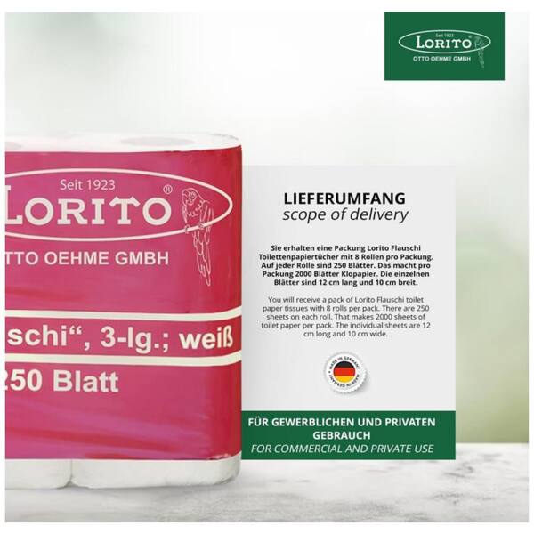 LoritoToilettenpapier Klopapier Lorito Flauschi, 3-lagig,8 Rollen