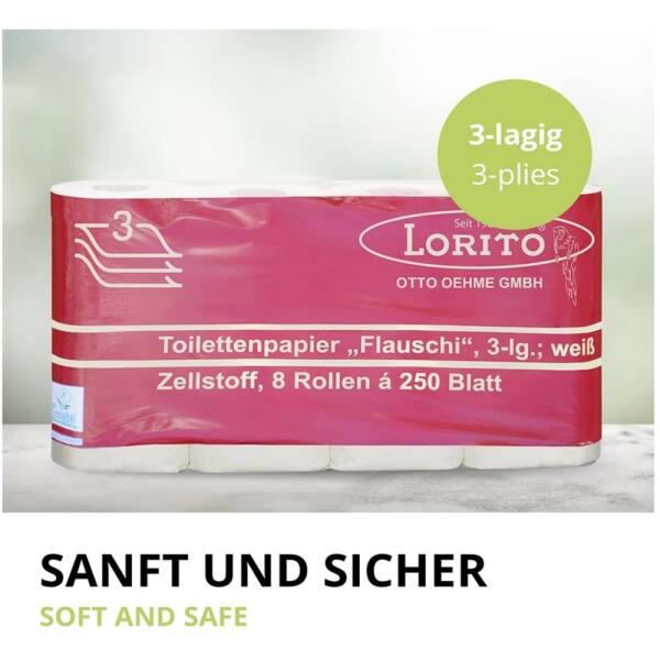 LoritoToilettenpapier Klopapier Lorito Flauschi, 3-lagig,8 Rollen